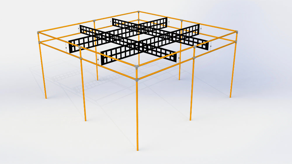 orange poles with black nets permanent 9 square set